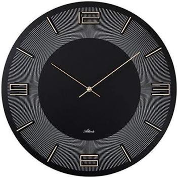 Reloj de pared moderno Atlanta 4470/7, cuarzo, 50 cm, caja de MDF, números en relieve, color negro