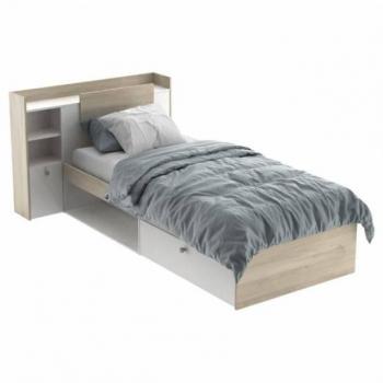 Cama Juvenil Life con Cabecero Color Roble Kronberg y Blanco 90x190-200 cm, Melamina Blanco - Madera claro 227x91x125