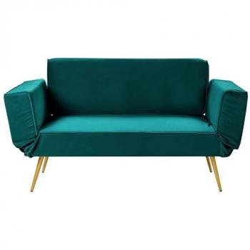 Sofá cama retro glamuroso Saarela con reposabrazos ajustables en tela verde esmeralda