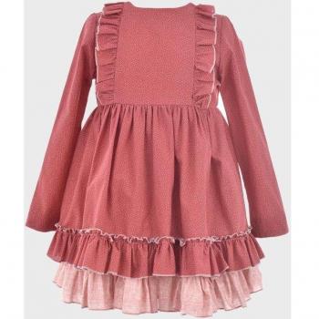Vestido de niña rojo de algodón con mangas largas y detalles elegantes