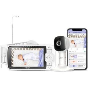Hubble Pal Skyview, monitor de bebé con vídeo conectado HD inteligente de 5 pulgadas con cámara para cuna y luz nocturna - Blanco