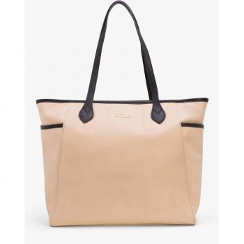 Bolso de hombro estilo shopper en color beige con cierre de cremallera fabricado en nylon