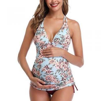 Summer Mae Traje de Baño de Maternidad Tankini Triángulo Halter Vino Rojo XXL