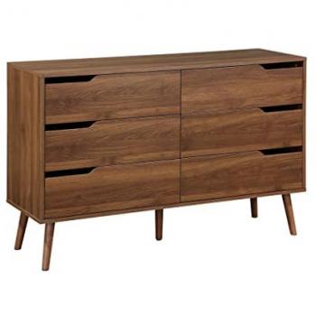Cómoda de Madera de Nogal con 6 Cajones y Patas de Pino Macizo, 120x40x80 cm