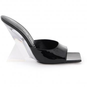The Attico Cheope Mules - Heeled Mules, Female, Black, Size: 9 US (39 EU), Glossy Wedge