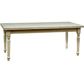 Mesa Extensible de Comedor Country de Madera Maciza de Tilo con Acabado Blanco Envejecido 200x90x80 cm