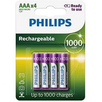 Philips Rechargeable AAA NiMH Batteries 1000mAh - 4 Pack