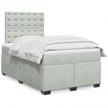 Cama box spring de muelles con colchón de terciopelo gris claro 120x200 cm