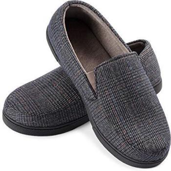 Zizor Men's Spring Plaid Loafer Slipper with Memory Foam, Cozy Closed Back House Slipper