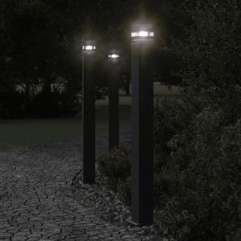 Lámparas de suelo de exterior vidaXL (3 unidades, aluminio negro, dimensiones 50 cm, 80 cm, 110 cm)