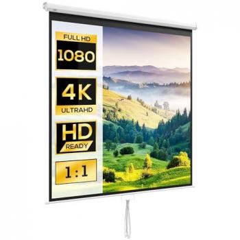 HOMCOM Pantalla de Proyector Manual 99 Pulgadas Formato 1:1 178x178 cm Blanco Portátil para Interior y Exterior Cine en Casa Patio
