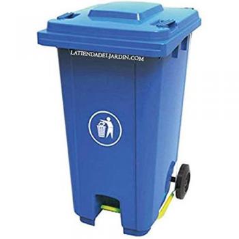Cubo de Basura Suinga 120 Litros Azul para Reciclaje con Ruedas y Pedal, dimensiones 56x48x93 cm