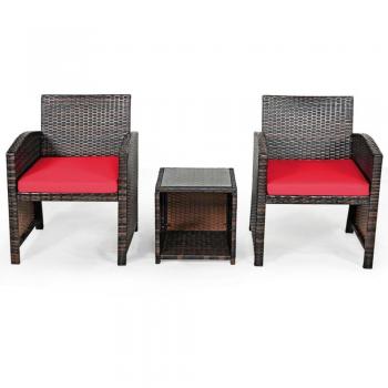 Rattan 3-Piece Outdoor Chairs and Table Set - Red