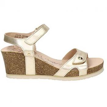 Sandalias de cuña para mujer Panama Jack Julia Shine en cuero de alta calidad color oro, talla 42 EU