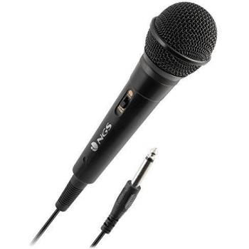 NGS Singer Fire - Micrófono Vocal Dinámico, Micrófono con Cable de 3 Metros, Conexión Jack 6,3mm y Botón On/Off