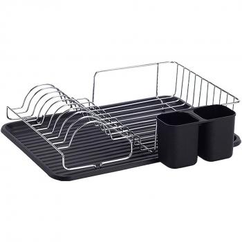 Laroom Escurreplatos, Plastico, Negro y Metal