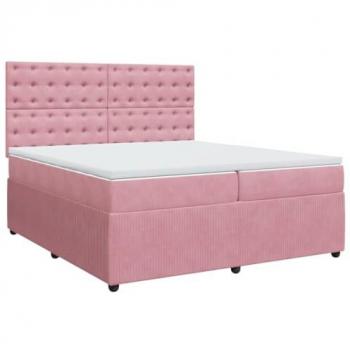 Cama box spring con colchón de muelles en terciopelo rosa 200x200 cm