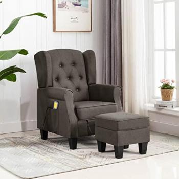 Sillón de masaje taupe con reposapiés de tela