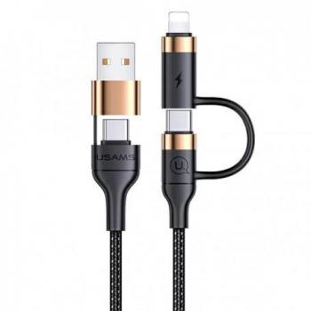 Cable 4 en 1 USB-C y Lightning Usams U62, Carga Rápida PD 60W, Nylon Trenzado Reforzado, 1.2m