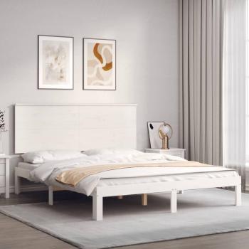 Cama matrimonial king size con cabecero blanco en madera maciza