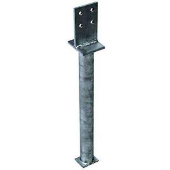 Soporte para poste en T, 130x500x80x90 mm, acero galvanizado, con refuerzo y anclaje para hormigón