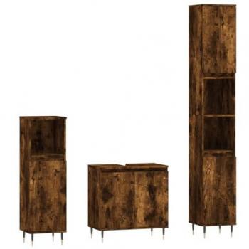 Conjunto de muebles de baño 3 piezas de madera contrachapada roble ahumado