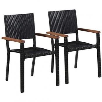vidaXL Outdoor Chairs 2 pcs Poly Rattan Black