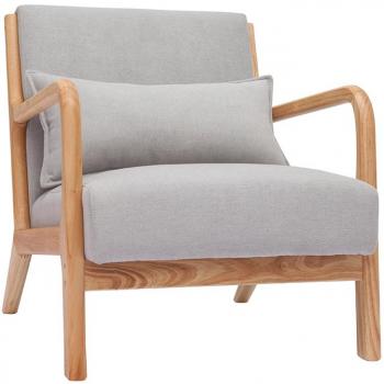 Sillón nórdico de tejido efecto aterciopelado gris claro y madera clara maciza DERRY