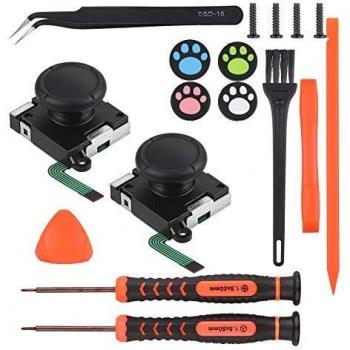 Vastar 2Pcs 3D Joysticks Analógicos de Reemplazo para Nintendo Switch Joy-Con con 4 Tapas para Joystick, Destornillador de Tres Alas y Cruz, Herramientas de palanca, Cepillo de Limpieza, Tornillos