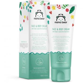 Marca Amazon- Mama Bear  Crema para bebés para la cara y el cuerpo con aceite de jojoba y manteca de Karité ecológicos - 4 tubos  4x100ml