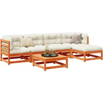 6-Piece Garden Sofa Set with Cushions, Wax Brown Solid Pine Wood