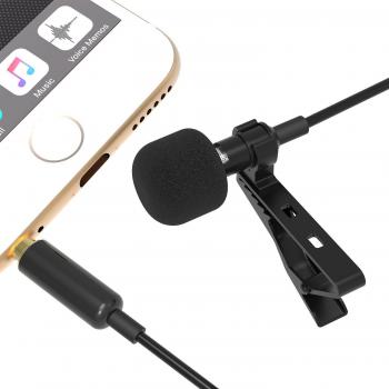 Micrófono de condensador omnidireccional compacto SABRENT para smartphones iPhone y Android, color negro