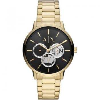 Reloj Armani Exchange Cayde AX2747 para Hombre, Multifunción, Caja de Acero Dorado, Correa de Cuero
