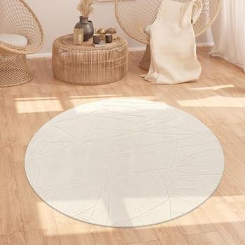 Alfombra Moderna Redonda Beige de Pelo Alto Suave y Lavable Ø 160 cm Boho Chic Abstracto