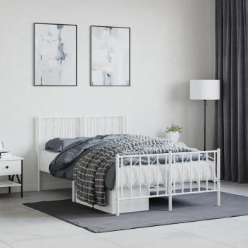 Cama de metal con cabecero y estribo, color blanco, dimensiones 120x190 cm