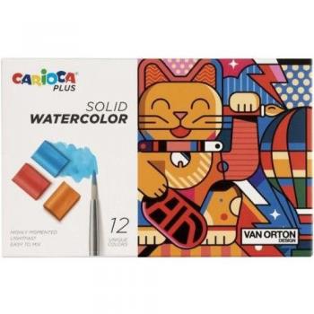Estuche de Acuarelas Carioca Plus, 12 Colores Surtidos, Pastillas