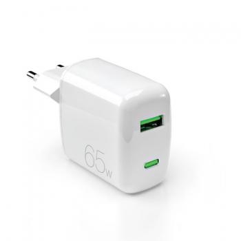 Cargador de Pared Puro Mini Pro 65W USB-C/USB-A Blanco Carga Rápida para Laptop, Smartphone y Tableta