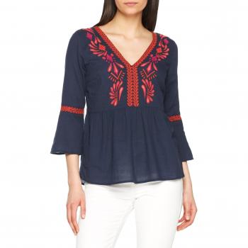 Vila Clothes Vianaya 3/4 Top, Camisa Manga Larga para Mujer, Azul