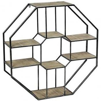 Estantería Decorativa de Pared PARUMM Overice en Madera y Metal, 90x23x90 cm, 8 Baldas, Diseño Octogonal
