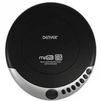 Discman Denver DMP-340.  Reproductor de CD portátil. Compatible con CD, CD-R y CD/RW.  Función antichoque. Sitema de refuerzo de graves. Auriculares incluidos