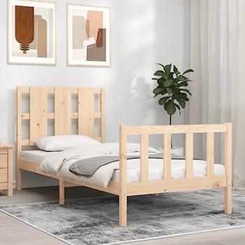 Estructura de cama individual con cabecero de madera maciza en color marrón