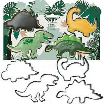 Set de 4 Cortadores de Galletas de Dinosaurios de Acero Inoxidable para Repostería ScrapCooking