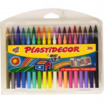 BIC Kids Plastidecor, Set de 36 Lápices de Cera en Colores Surtidos, Ideal para Dibujar y Colorear, Material Escolar
