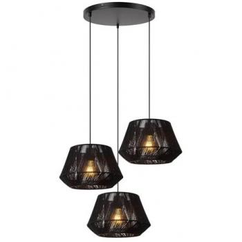 Lámpara Colgante Jessica 3 Luces E27 Negra Ø 30 cm Algodón