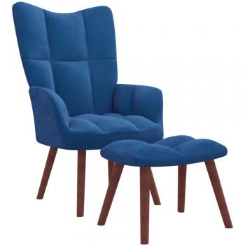 Sillón relax con reposapiés de terciopelo azul