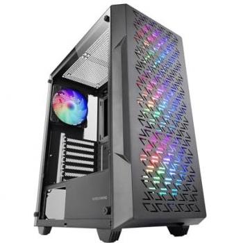 Caja Gaming ATX MC-Geo Negro, 4 Ventiladores FRGB 12cm, Panel Frontal Mesh Geométrico y Ventana Lateral de Cristal Templado