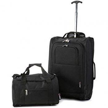 5 Cities Ryanair Cabin Approved Main & Second Hand Luggage Set - Carry On Both! Equipaje de Mano, 54 cm, 42 Liters, Negro