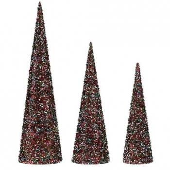 Conos de Navidad Decorativos con Lentejuelas 3 Piezas Azul y Fucsia