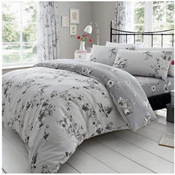 Funda de edredón Floral Doble, Juego de Cama botánico Reversible, Funda de edredón de polialgodón, Gris