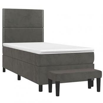 Cama box spring con colchón terciopelo gris oscuro 90x200 cm